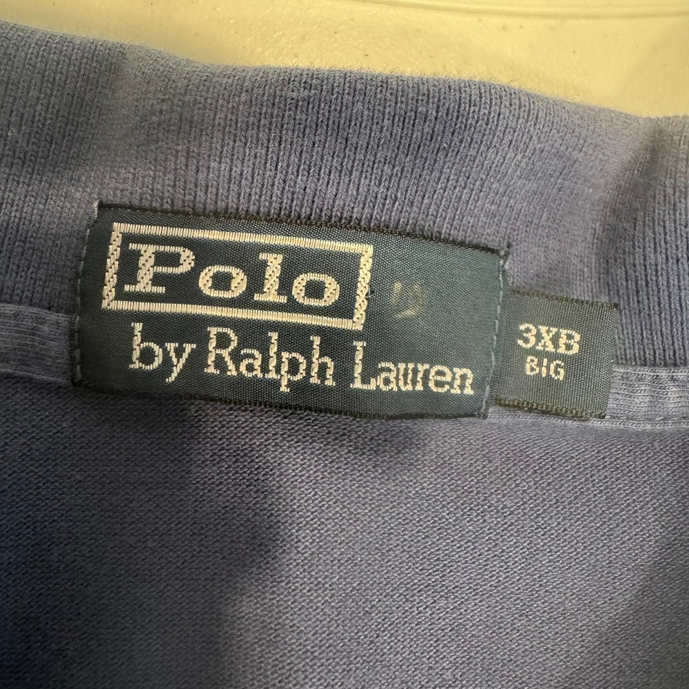 Polo Ralph Lauren Men 3XB Big Blue Short Sleeve Cotton Pique Polo Orange Logo - Picture 5 of 7